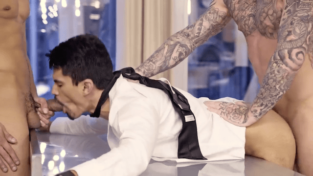 Dato Foland, Dylan James, and Drae Axtell in Corporate Uncaged for Lucas Entertainment.